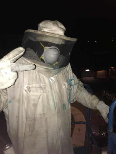 Man in bee keeper suit.